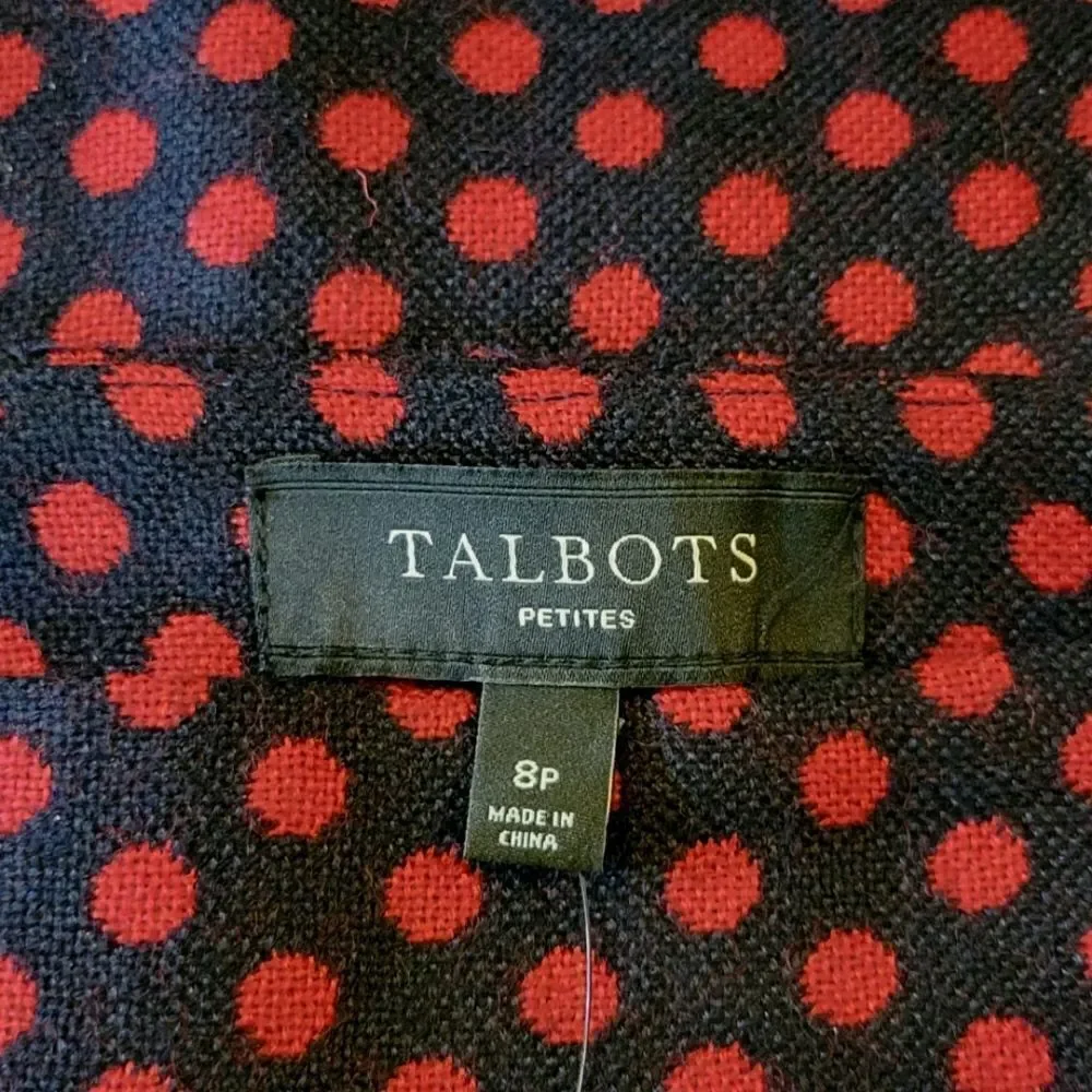 Talbots Black & Red Polka-dot Wool Blend Lined Skirt Size 8 Petite